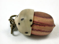 LV-3395 Tulipwood & Raffia Palm Nut Acorn Pendant Box, Charm, Pill Holder-SCREW CAP