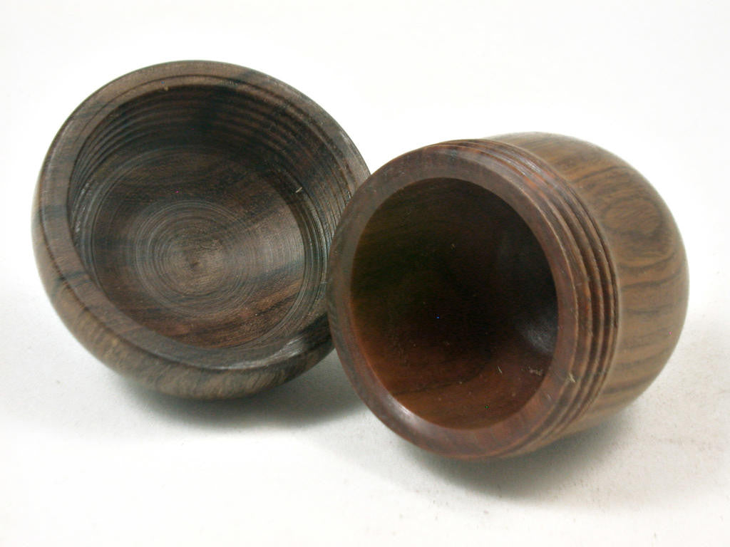 LV-3359 Lignum Vitae & Black Chacate Acorn Box, Pill Holder, Engagement Ring Box-SCREW CAP