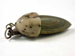 LV-3341 Verawood & Raffia Palm Nut Acorn Box, Pill Holder, Compartment Pendant-SCREW CAP