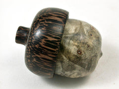 LV-3375   Buckeye Burl & Black Palm Acorn Pill Box, Engagement Ring Box-SCREW CAP