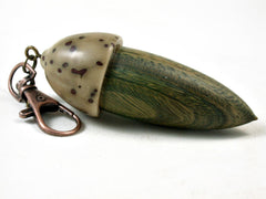 LV-3341 Verawood & Raffia Palm Nut Acorn Box, Pill Holder, Compartment Pendant-SCREW CAP