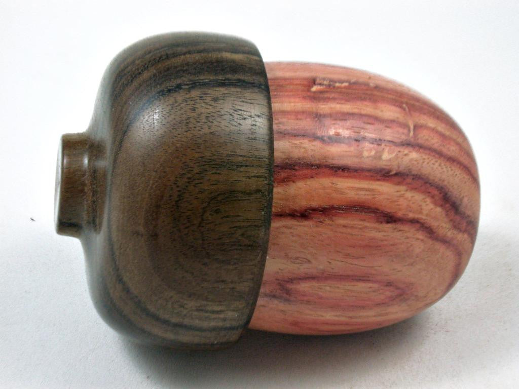 LV-3379 Tulipwood & Black Chacate Acorn Jewelry Box, Pill Box, Trinket Box-SCREW CAP