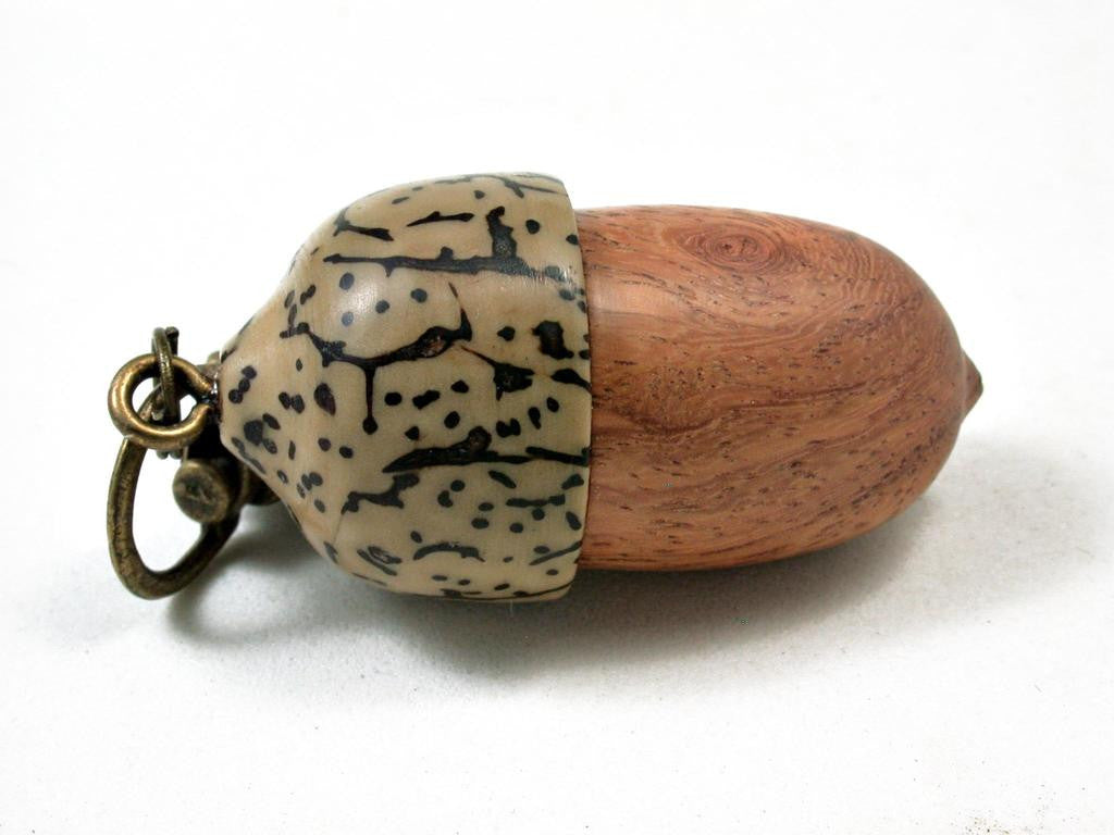 LV-3280 Amboyna Burl & Betelnut Acorn Pendant Box, Charm, Pill Holder-SCREW CAP