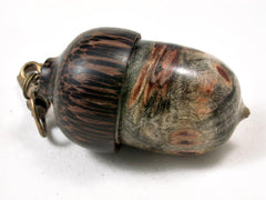 LV-3296  Buckeye Burl & Black Palm Acorn Pendant Box, Charm, Pill Holder-SCREW CAP