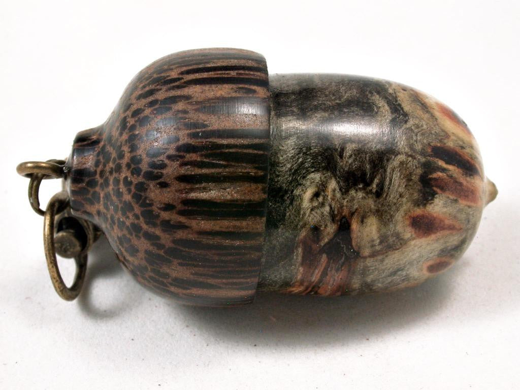 LV-3296 Buckeye Burl & Black Palm Acorn Pendant Box, Charm, Pill Holder-SCREW CAP