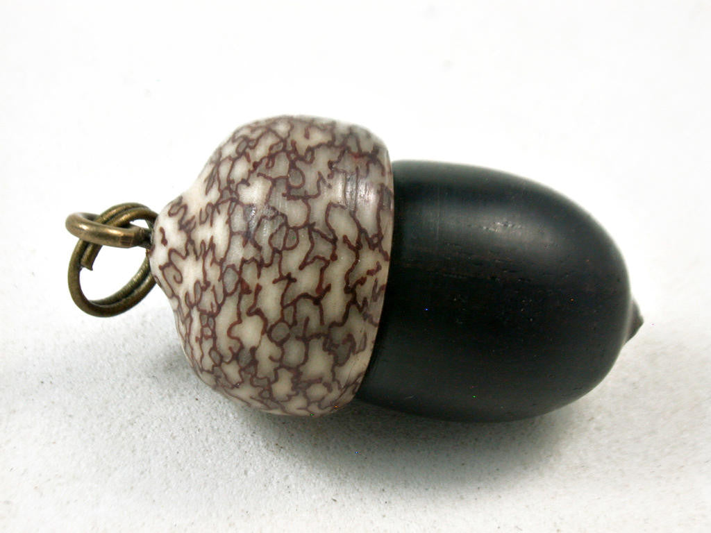 LV-3330 African Blackwood & Black Palm Nut Acorn Pendant Box, Pill Fob-SCREW CAP