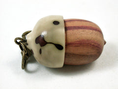 LV-3395 Tulipwood & Raffia Palm Nut Acorn Pendant Box, Charm, Pill Holder-SCREW CAP