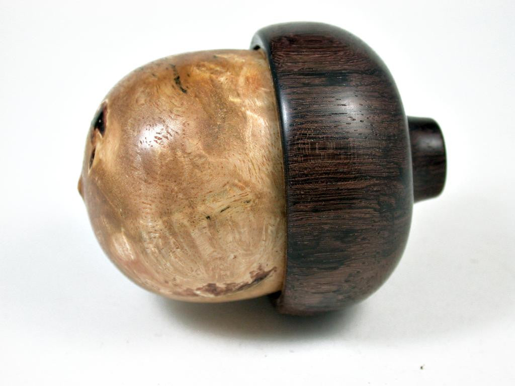 LV-3203  Mango burl & Lanceolaria Wooden Acorn Pill Box, Jewelry, Engagement Ring Box-SCREW CAP