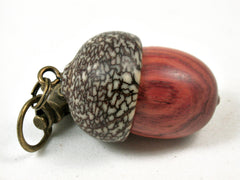 LV-3414 Tulipwood & Betelnut Acorn Pendant Box, Charm, Pill Holder-SCREW CAP