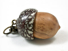 LV-3267 Olive Burl & Betelnut Acorn Pendant Box, Charm, Pill Holder-SCREW CAP