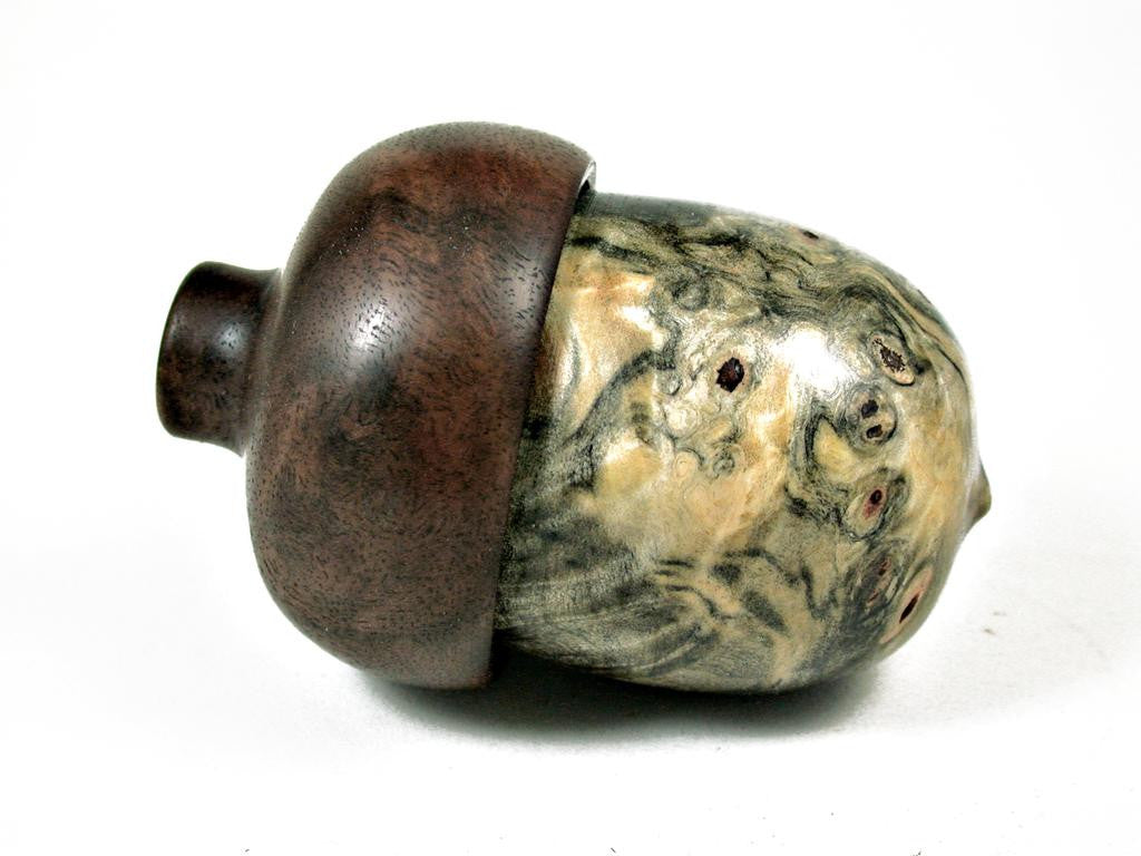 LV-3204  Buckeye Burl  & Black Walnut  Burl Acorn Pill Box, Jewelry, Engagement Ring Box-SCREW CAP