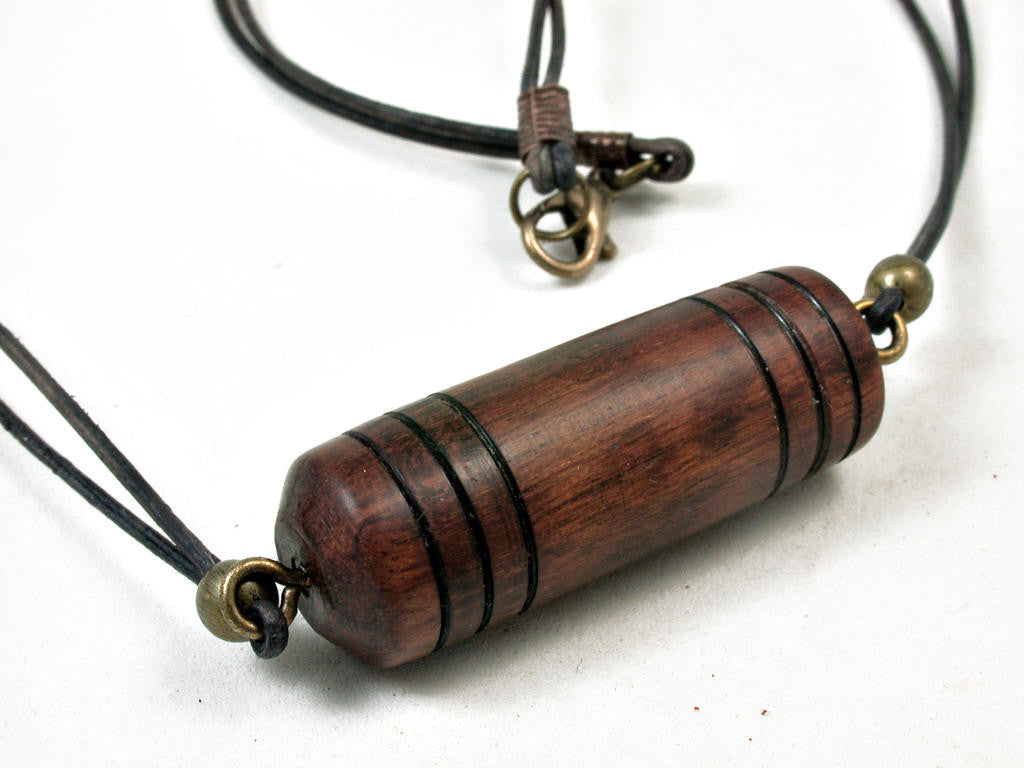 LV-3209 Snakewood Pendant Necklace, Secret Compartment, Barrel Bead-SCREW CAP