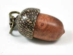 LV-2801 Amboyna Burl & Betelnut Acorn Pendant Box, Pill Fob, Secret Compartment-SCREW CAP
