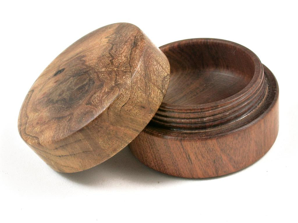 LV-2958 Redbud Burl & Tamboti Flat Pill Box, Snuff Box, Ring Holder, Trinket Box-SCREW CAP