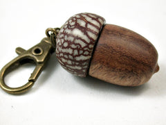 LV-3037 Amboyna Burl & Betelnut Acorn Box, Pill Holder, Compartment Pendant-SCREW CAP