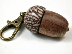 LV-3037  Amboyna Burl & Betelnut Acorn Box, Pill Holder, Compartment Pendant-SCREW CAP