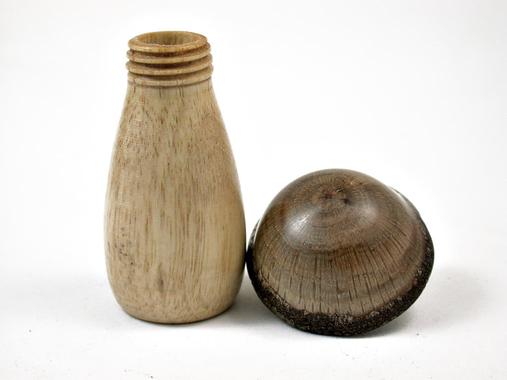 LV-3153 Persimmon & Live Oak Wooden Mushroom Trinket Box, Pill, Jewelry Box-THREADED