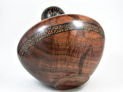 LV-2962 Curly Koa Threaded Vessel, Urn with Black palm Cap and Inlay Accent