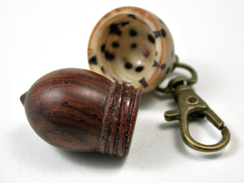 LV-3069 Cocobolo & Raffia Nut Acorn Box, Pill Holder, Compartment Pendant-SCREW CAP