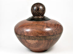 LV-2962 Curly Koa Threaded Vessel, Urn with Black palm Cap and Inlay Accent