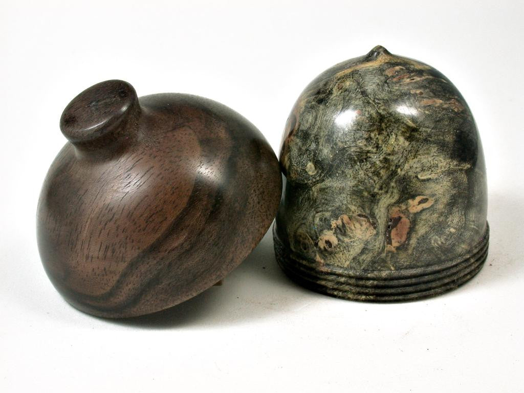 LV-2743 Buckeye Burl & Black Walnut Acorn Jewelry, Ring Box, Pill Box-SCREW CAP