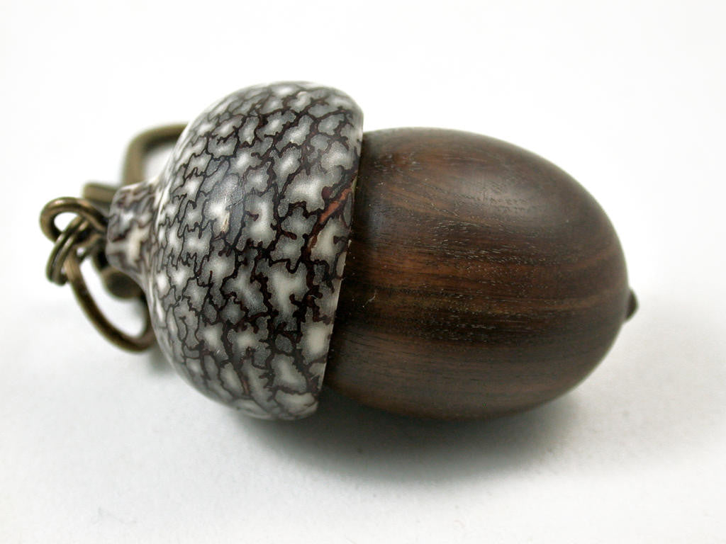 Reserved for Graham: LV-3163 True Lignum Vitae & Betelnut Acorn Box, Pill Holder, Compartment Pendant-SCREW CAP