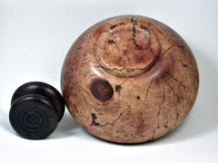 LV-3025  Manzanita & Rosewood Threaded Vessel, Lidded Urn with Vermiculite Inlay