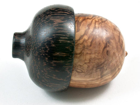 LV-2968 Olive Burl & Black Palm Wooden Acorn Jewelry, Ring Box, Pill Box-SCREW CAP