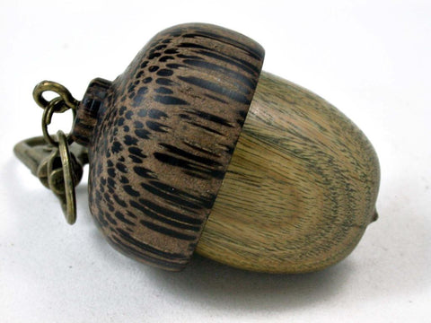 LV-3056 Verawood & Black Palm Acorn Box, Pill Holder, Compartment Pendant-SCREW CAP