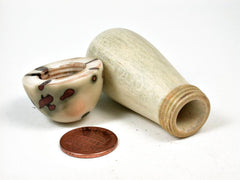 LV-2955 Holly & Raphia Palm Nut Threaded Mushroom Needlecase, Pill Box, Jewelry Box-THREADED