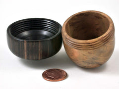 LV-3046 Vitex Burl & Ebony Acorn Pill Box, Engagement Ring Box, Keepsake-SCREW CAP