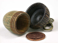 LV-3056 Verawood & Black Palm Acorn Box, Pill Holder, Compartment Pendant-SCREW CAP