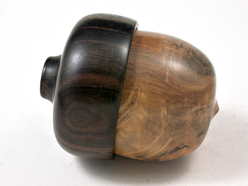 LV-3046 Vitex Burl & Ebony Acorn Pill Box, Engagement Ring Box, Keepsake-SCREW CAP