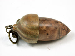 LV-2804 Olive Burl & Verawood Acorn Pendant Box, Pill Fob, Secret Compartment-SCREW CAP