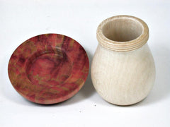 LV-3030 Holly & Flamed Box Elder Wooden Mushroom Trinket Box, Pill, Jewelry Box-THREADED
