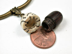 Reserved for Tami: LV-2657 Ironwood & Australian Black Palm Nut Pendant Necklace, Memorial Jewelry -SCREW CAP