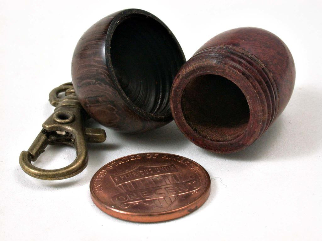 LV-3053 Logwood Burl & Rosewood Acorn Box, Pill Holder, Compartment Pendant-SCREW CAP
