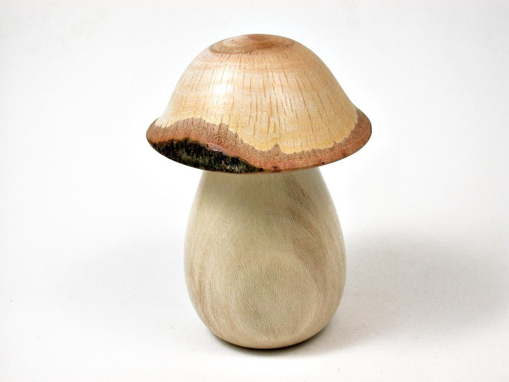 LV-2878 Holly & Live Oak Wooden Mushroom Trinket Box, Pill, Jewelry Box-THREADED CAP