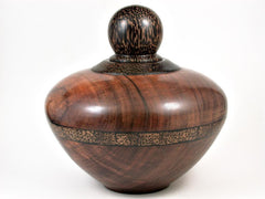 LV-2962 Curly Koa Threaded Vessel, Urn with Black palm Cap and Inlay Accent