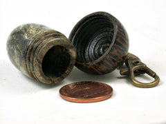 LV-3058 Buckeye Burl & Black Palm Acorn Box, Pill Holder, Compartment Pendant-SCREW CAP
