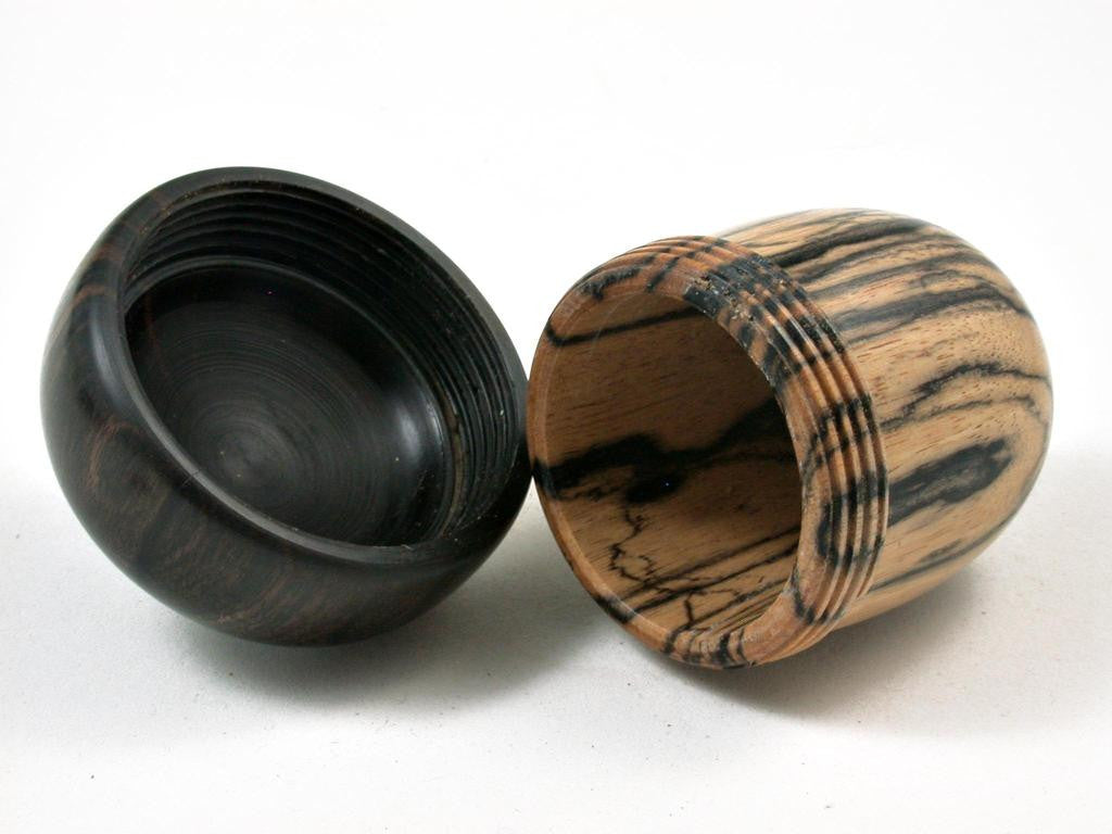 LV-2994 Black-n-White Ebony & Mun Ebony Acorn Pill Box, Jewelry Box, Keepsake-SCREW CAP