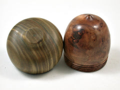 LV-3134 Camphor Burl & Verawood Acorn Pill Box, Jewelry, Engagement Ring Box-SCREW CAP