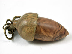 LV-2804 Olive Burl & Verawood Acorn Pendant Box, Pill Fob, Secret Compartment-SCREW CAP