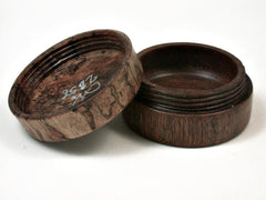 LV-2856 Papaturro Burl & Brown Ebony Flat Pill Box, Ring Holder, Jewelry Box-SCREW CAP