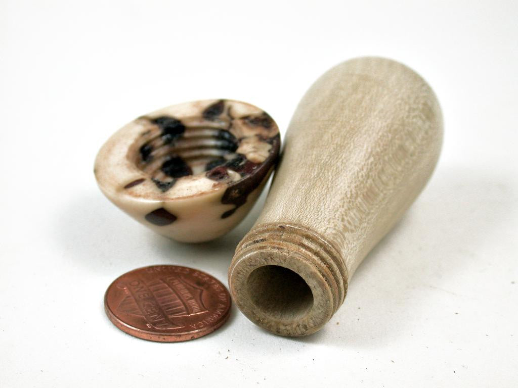 LV-3103 Holly & Raphia Palm Nut Mushroom Box, Pill Box, Secret Compartment-THREADED
