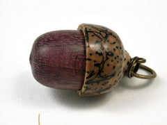 LV-2772 Purpleheart & Yolillo Palm Nut Acorn Pendant Box, Secret Compartment-SCREW CAP