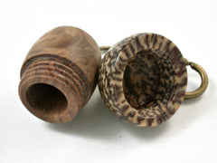 LV-2629 Corrugata Burl & Betelnut Acorn Pendant Box,Bag Charm, Keychain-SCREW CAP