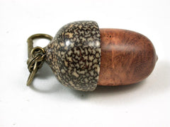 LV-2801 Amboyna Burl & Betelnut Acorn Pendant Box, Pill Fob, Secret Compartment-SCREW CAP