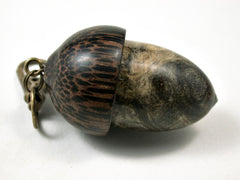 LV-3063 Buckeye Burl & Black Palm Acorn Box, Pill Holder, Compartment Pendant-SCREW CAP