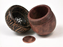 LV-2941 Wooden Acorn Jewelry, Ring Box, Pill Box from Red Mallee Burl & Black Palm-SCREW CAP